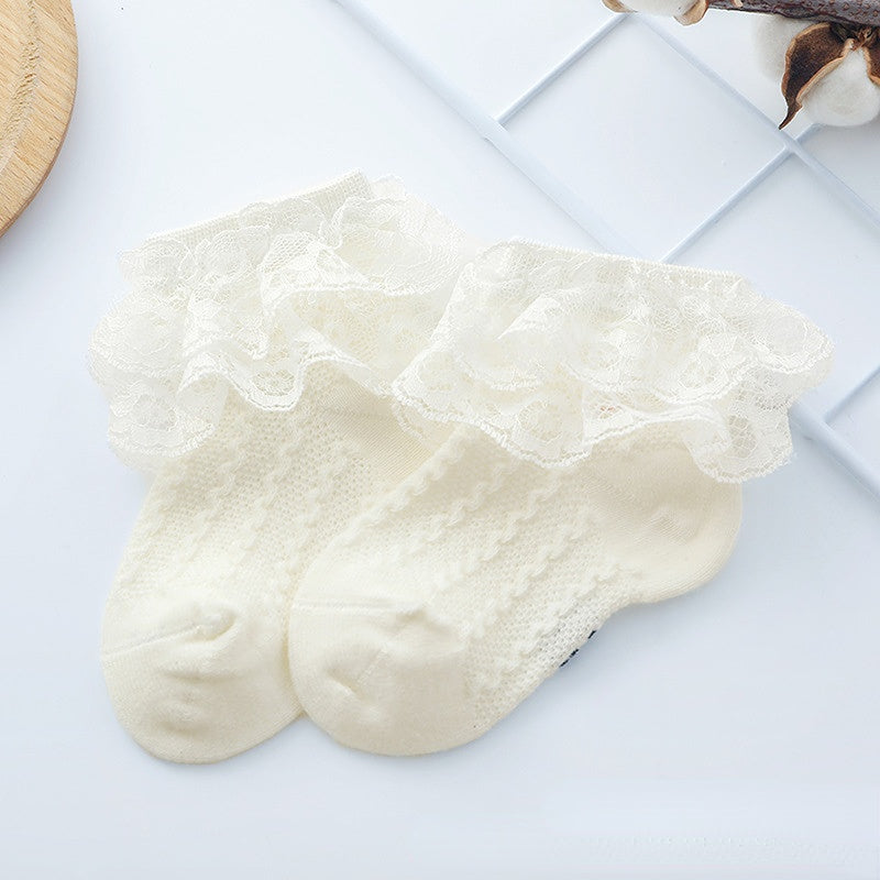 Wholesale Cotton Double Layer Lace Kids Socks